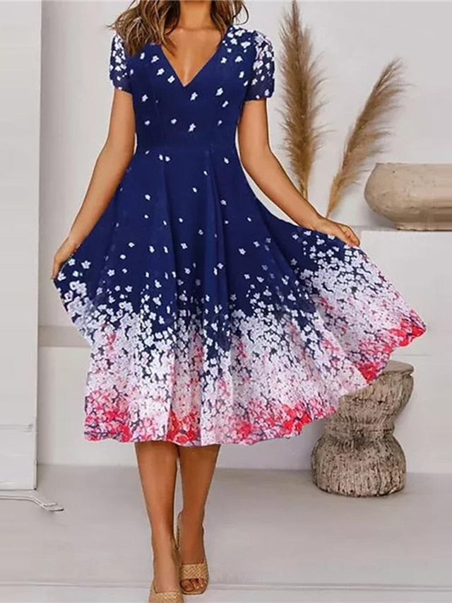 Women's Dress - Casual Dress Swing Dress Floral Dress Midi Dress White Red Green Short Sleeve Floral Print Summer Spring V Neck Vacation Vacation 2023 S M L XL XXL 3XL 4XL 5XL