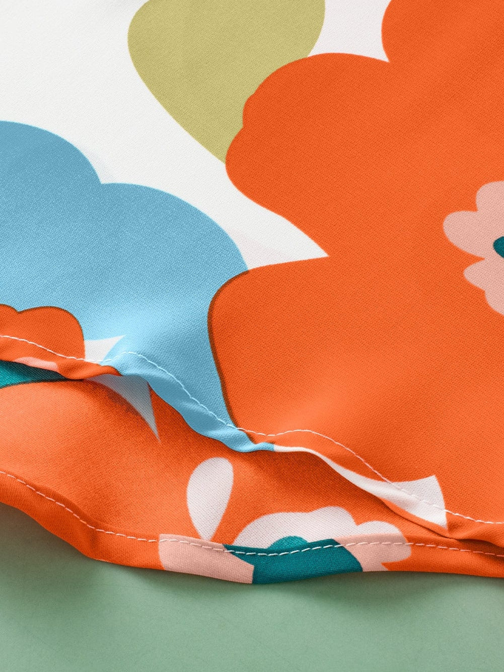 Orange Floral Notched V Neck Ruffled Sleeve Blouse - Women's Flowy Summer Top