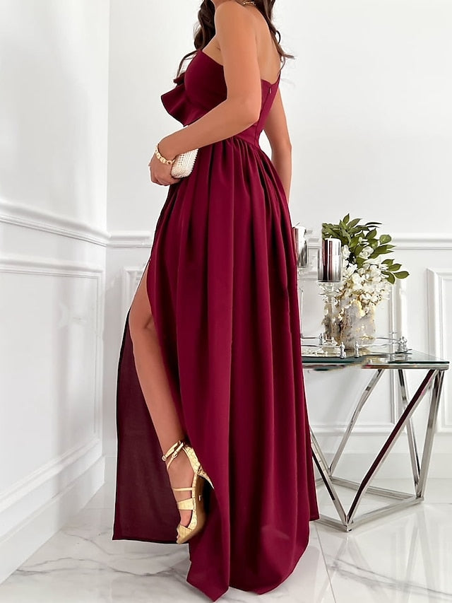 Women's Dress - Casual Dress Swing Dress Long Dress Maxi Dress Green Black Wine Sleeveless Pure Color Patchwork Spring Summer Cold Shoulder 2023 S M L XL XXL