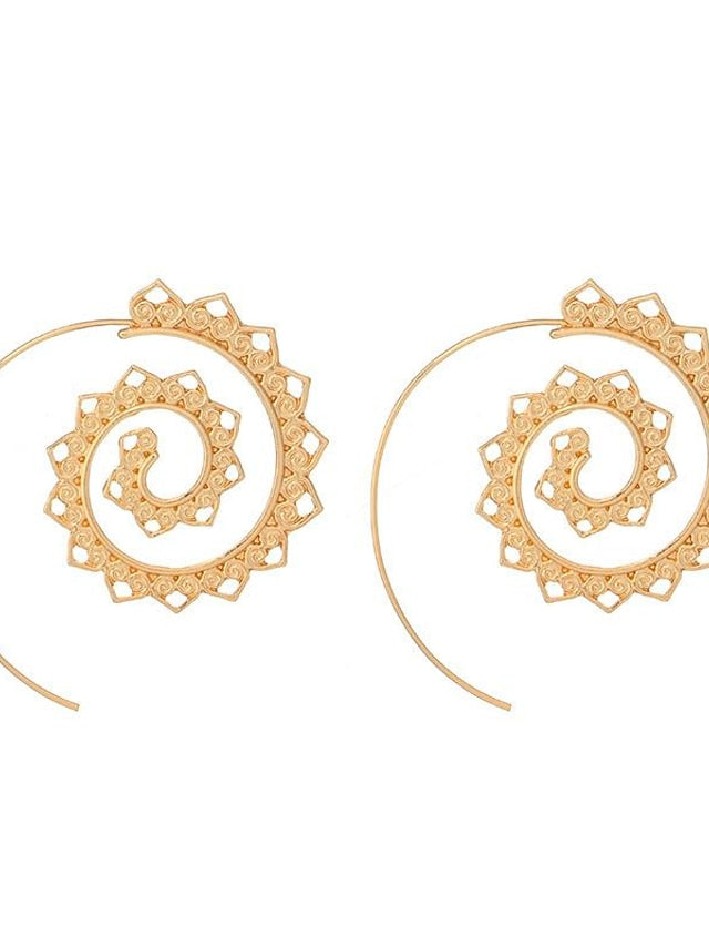 european and american new oval spiral earrings exaggerated swirl gear shape heart shape retro ear jewelry wholesale - LuckyFash™