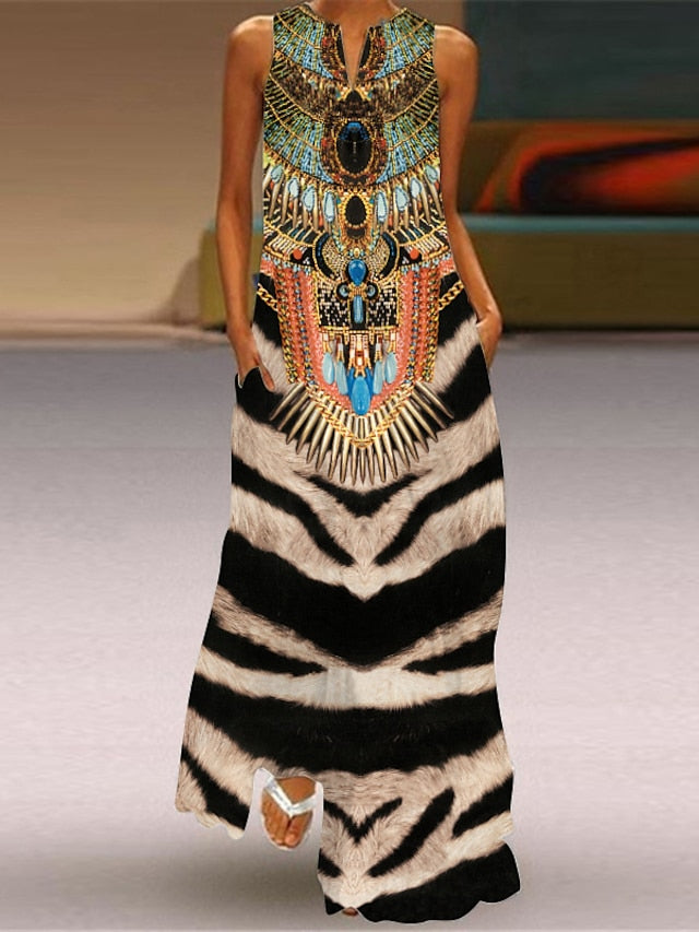 Women's Dress - A Line Dress Maxi long Dress Black Sleeveless Floral Leopard Print Summer V Neck Stylish 2023 5XL