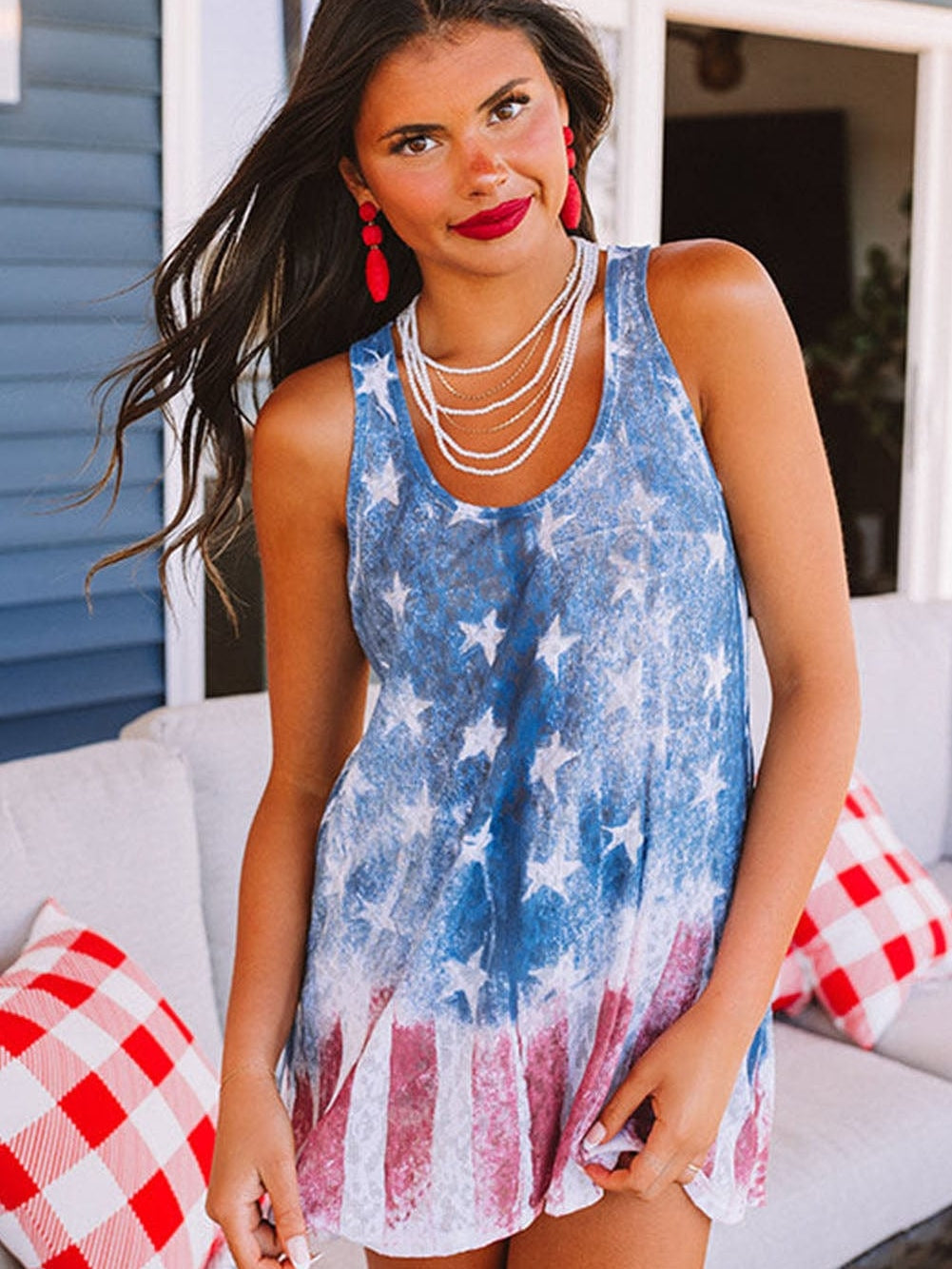 Patriotic Flag Print Racerback Tank Top