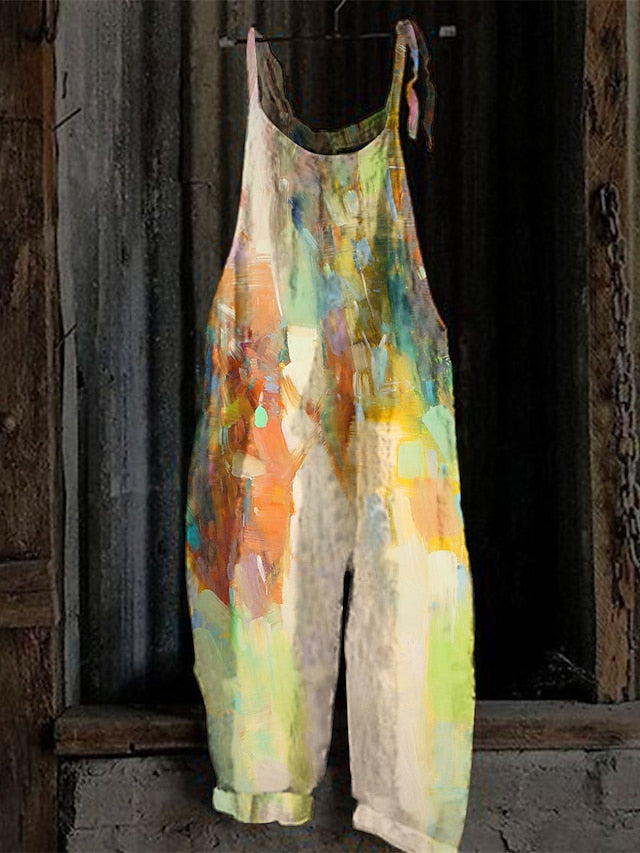 Women's Overall Print Floral Crew Neck Streetwear Daily Vacation Loose Fit Sleeveless Light Green Pink Royal Blue S M L Summer - LuckyFash™