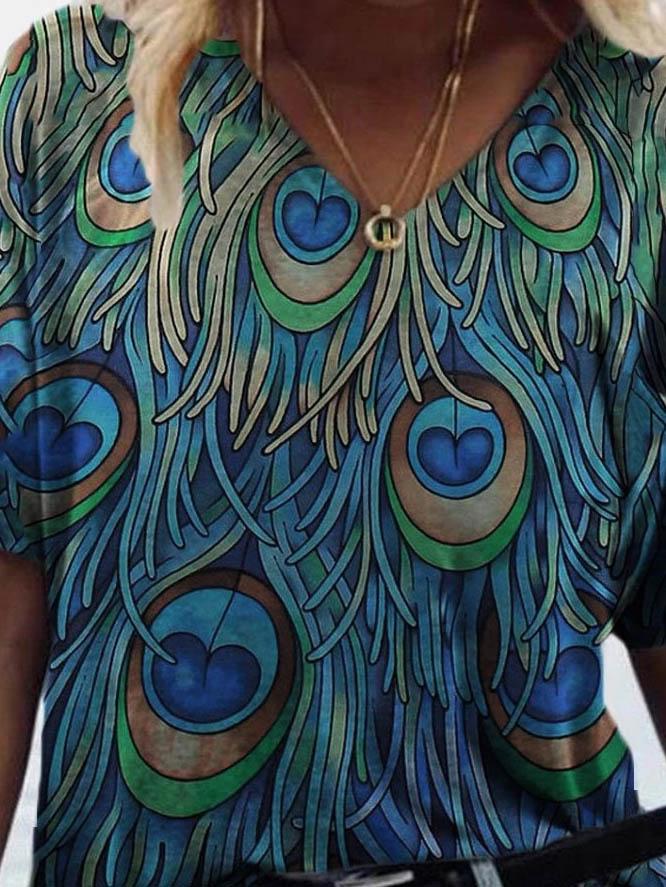 T-shirts - Peacock Feather Print Short-sleeved T-shirt - MsDressly