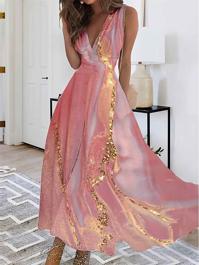 Women's Dress - Long Dress Maxi Dress Casual Dress Swing Dress A Line Dress Ombre Fashion Streetwear Outdoor Daily Date Print Sleeveless V Neck Dress Regular Fit White Pink Red Summer Spring S M L XL XXL