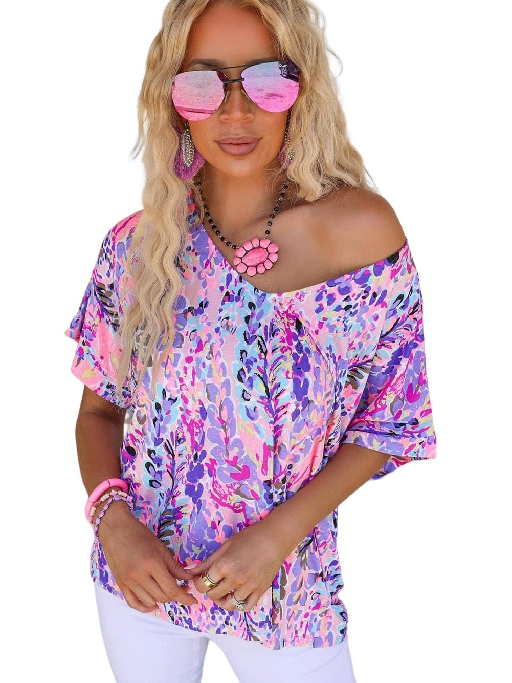 Pink Floral Painted Loose Fit Tee
