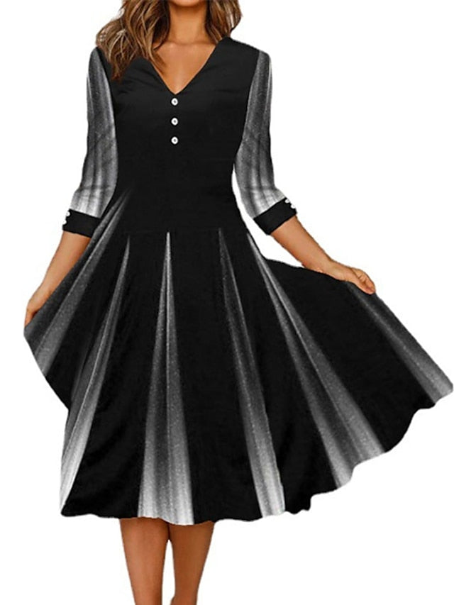 Women's Dress - Casual Dress Shift Dress A Line Dress Midi Dress Black Long Sleeve Print Ruched Summer Spring V Neck Basic Winter Dress Vacation Fall Dress Loose Fit 2023 M L XL XXL