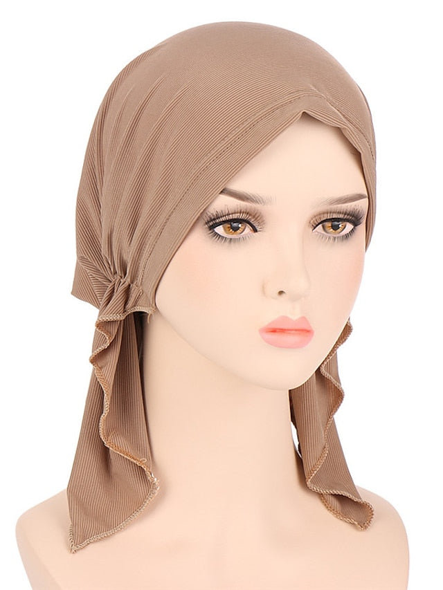 New Elastic Solid Color Wrap Head Scarf Hats Muslim Turban Bonnet For Women Inner Hijab Hat Fashion Female Turbantes Caps - LuckyFash™