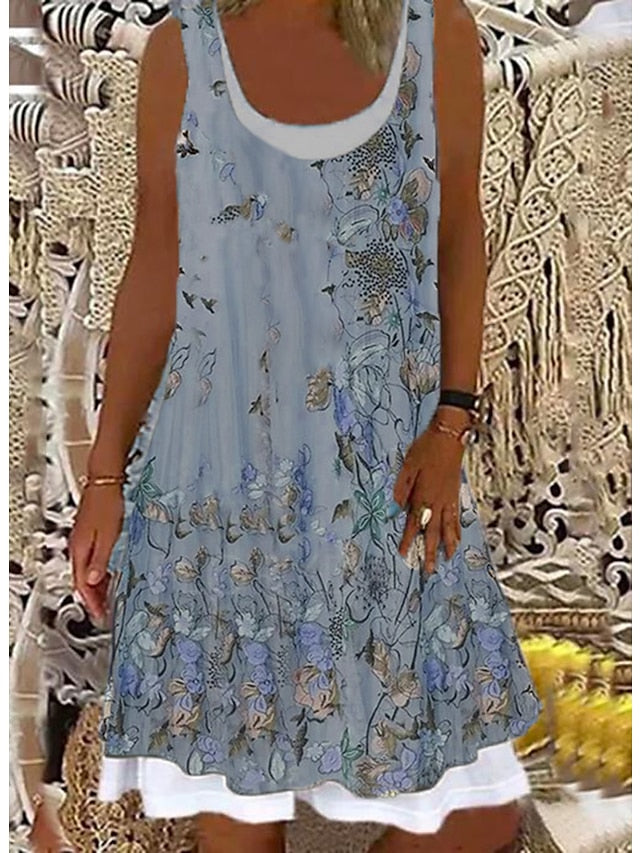 Women's Dress - Shift Dress Midi Dress Light Pink Light Blue Green 1 Sleeveless Floral Print Spring Summer Crew Neck Casual Weekend 2023 S M L XL XXL