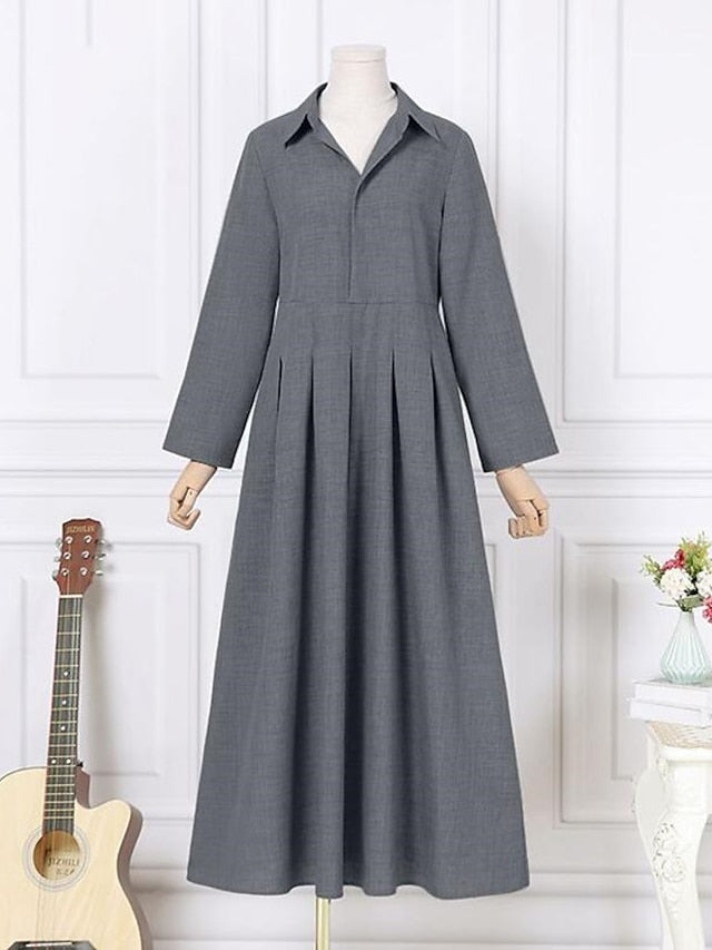 Women's Dress - Shirt Dress Work Dress Formal Dress Maxi long Dress Outdoor Winter Dress Office Polyester Fashion Formal V Neck Lace up Ruched Long Sleeve Summer Spring Fall 2023 Regular Fit Black Camel Gray