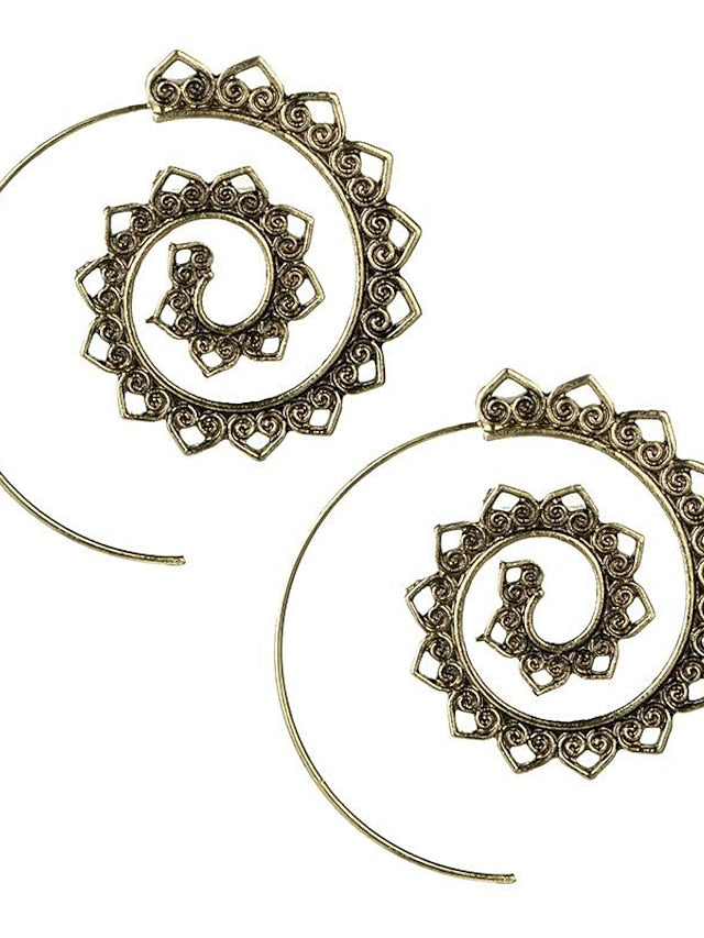 european and american new oval spiral earrings exaggerated swirl gear shape heart shape retro ear jewelry wholesale - LuckyFash™