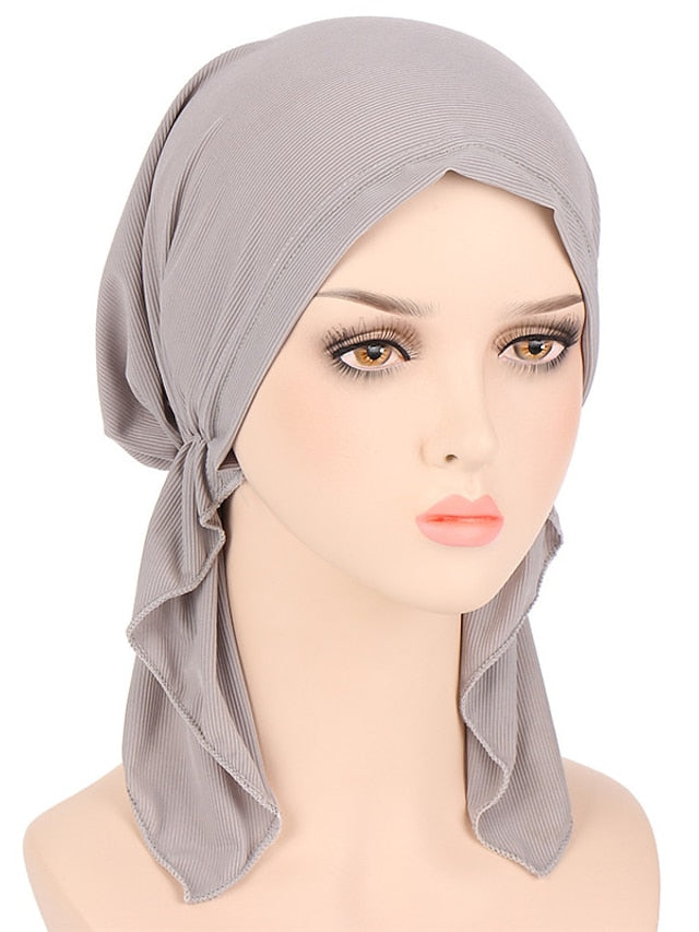 New Elastic Solid Color Wrap Head Scarf Hats Muslim Turban Bonnet For Women Inner Hijab Hat Fashion Female Turbantes Caps - LuckyFash™