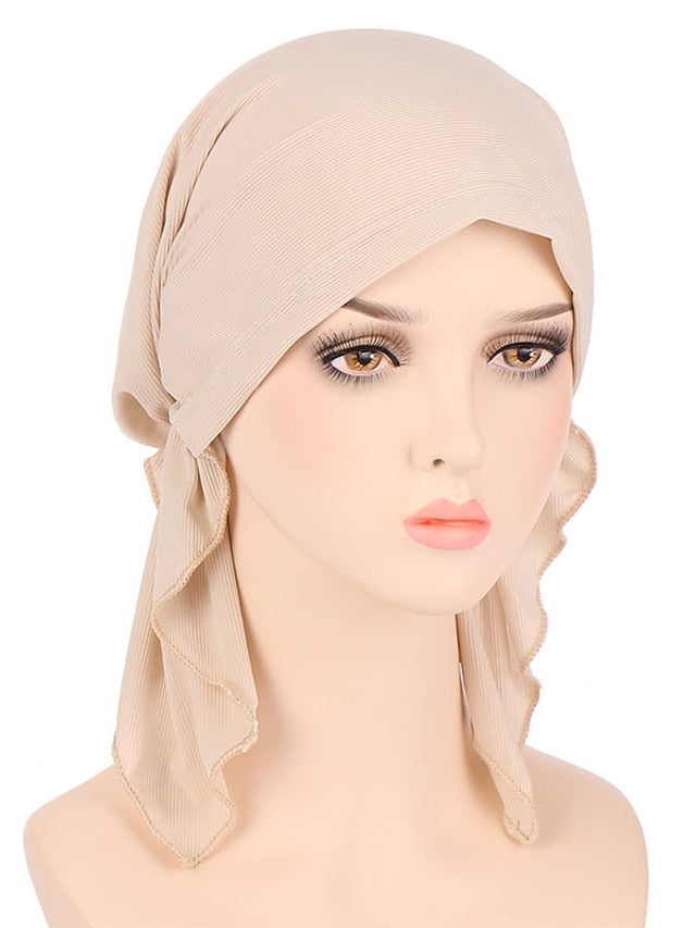 New Elastic Solid Color Wrap Head Scarf Hats Muslim Turban Bonnet For Women Inner Hijab Hat Fashion Female Turbantes Caps - LuckyFash™