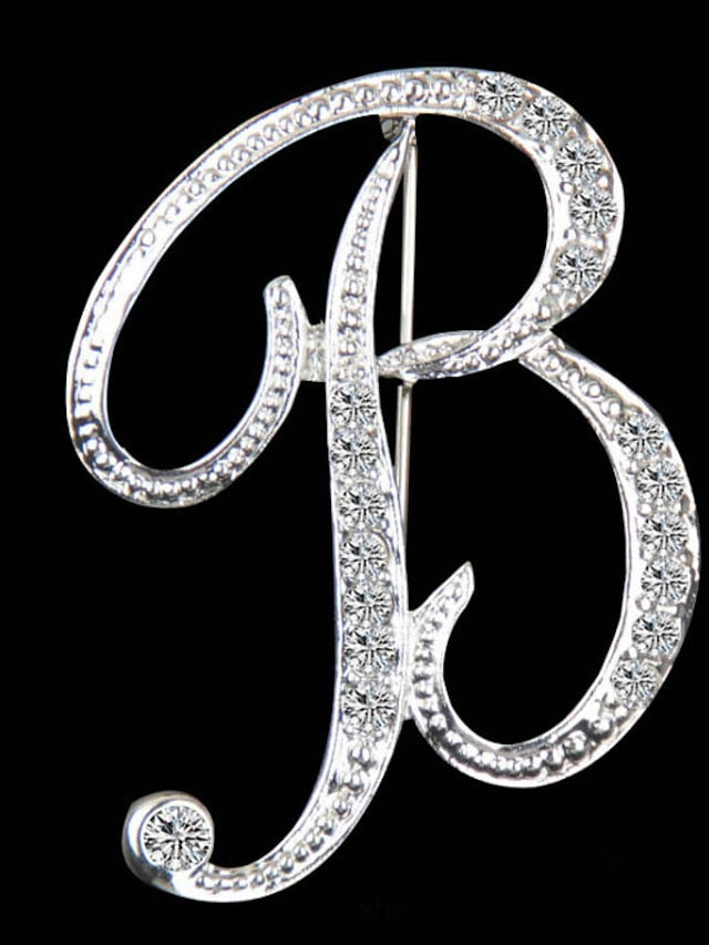 letter brooch pins initial rhinestone brooch for women crafts silvery m - LuckyFash™