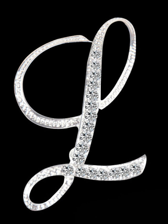 letter brooch pins initial rhinestone brooch for women crafts silvery m - LuckyFash™