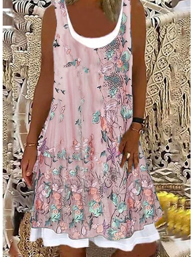 Women's Dress - Shift Dress Midi Dress Light Pink Light Blue Green 1 Sleeveless Floral Print Spring Summer Crew Neck Casual Weekend 2023 S M L XL XXL