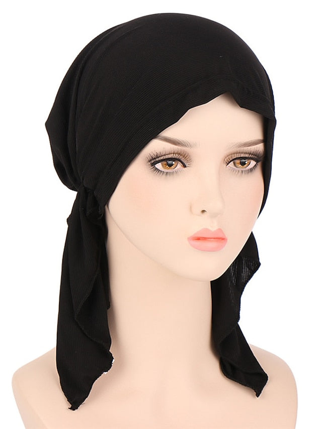 New Elastic Solid Color Wrap Head Scarf Hats Muslim Turban Bonnet For Women Inner Hijab Hat Fashion Female Turbantes Caps - LuckyFash™
