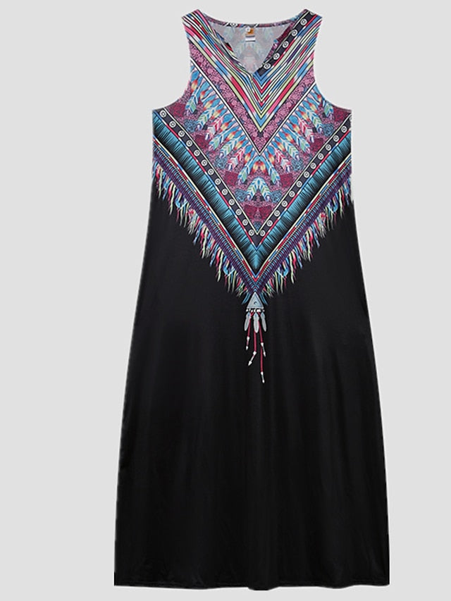 Women's Dress - A Line Dress Maxi long Dress Black Sleeveless Floral Leopard Print Summer V Neck Stylish 2023 5XL
