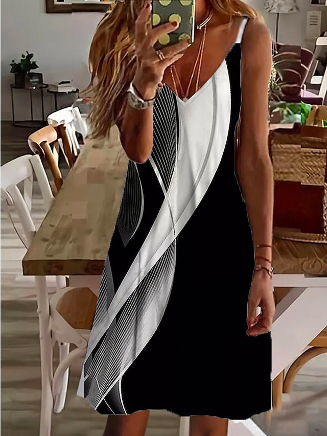 Women's Dress - Casual Dress Slip Dress Mini Dress Black And White Black Wine Sleeveless Color Gradient Cold Shoulder Summer Spring V Neck Stylish 2023 S M L XL XXL 3XL 4XL 5XL