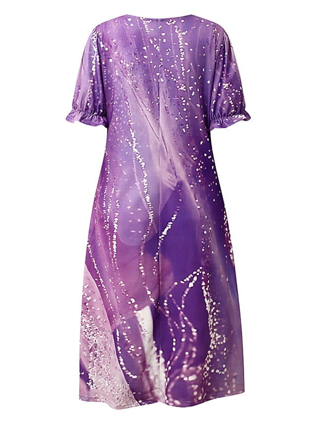 Women's Dress - Casual Dress Sheath Dress Wrap Dress Floral Ombre Ruched Ruffle V Neck Midi Dress Fashion Streetwear Outdoor Daily Half Sleeve Regular Fit Purple Green Khaki Summer Spring S M L XL XXL Presale