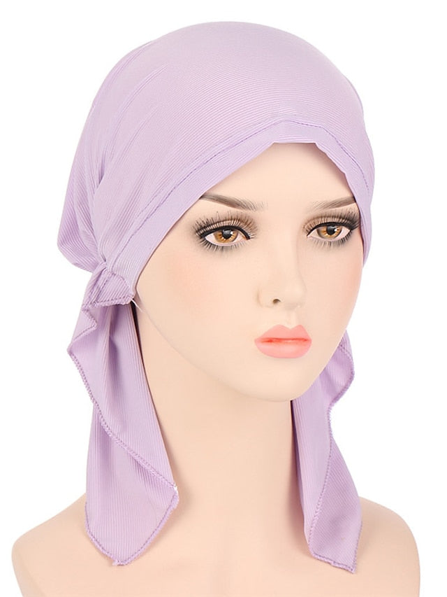 New Elastic Solid Color Wrap Head Scarf Hats Muslim Turban Bonnet For Women Inner Hijab Hat Fashion Female Turbantes Caps - LuckyFash™