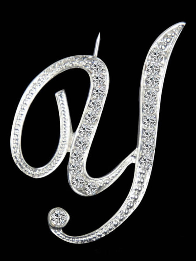 letter brooch pins initial rhinestone brooch for women crafts silvery m - LuckyFash™