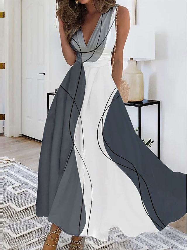 Women's Dress - Long Dress Maxi Dress Casual Dress Swing Dress A Line Dress Ombre Fashion Streetwear Outdoor Daily Date Print Sleeveless V Neck Dress Regular Fit White Pink Red Summer Spring S M L XL XXL