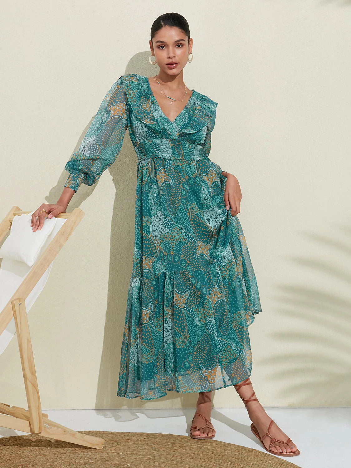 Chiffon V Neck Wedding Guest Dress, Vacation Dress