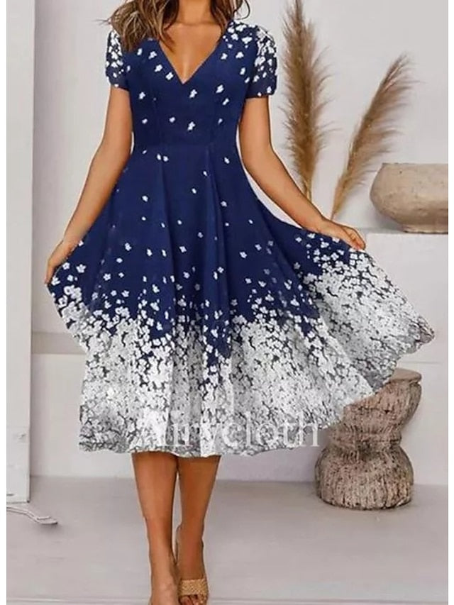Women's Dress - Casual Dress Swing Dress Floral Dress Midi Dress White Red Green Short Sleeve Heart Print Summer Spring V Neck Basic Vacation Loose Fit 2023 S M L XL XXL XXXL 4XL 5XL