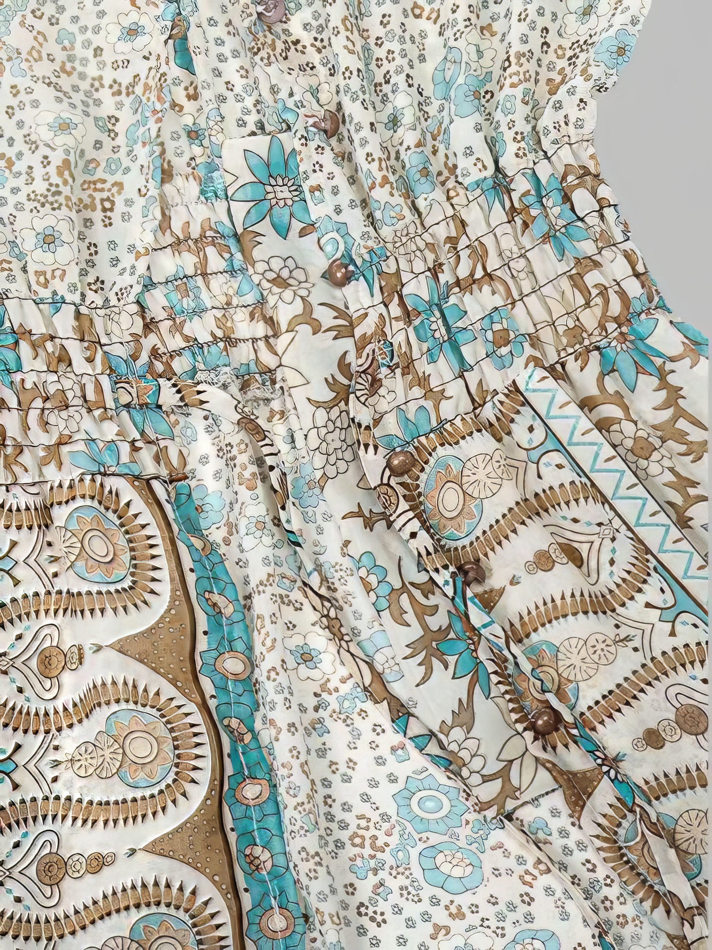 Maxi Dresses - Retro Printing V Neck 3/4 Sleeve Split Hem Dress - MsDressly