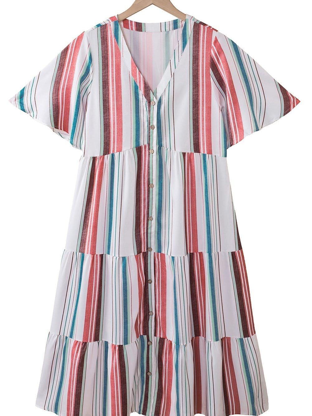 Retro Striped Midi Dress with Button Front