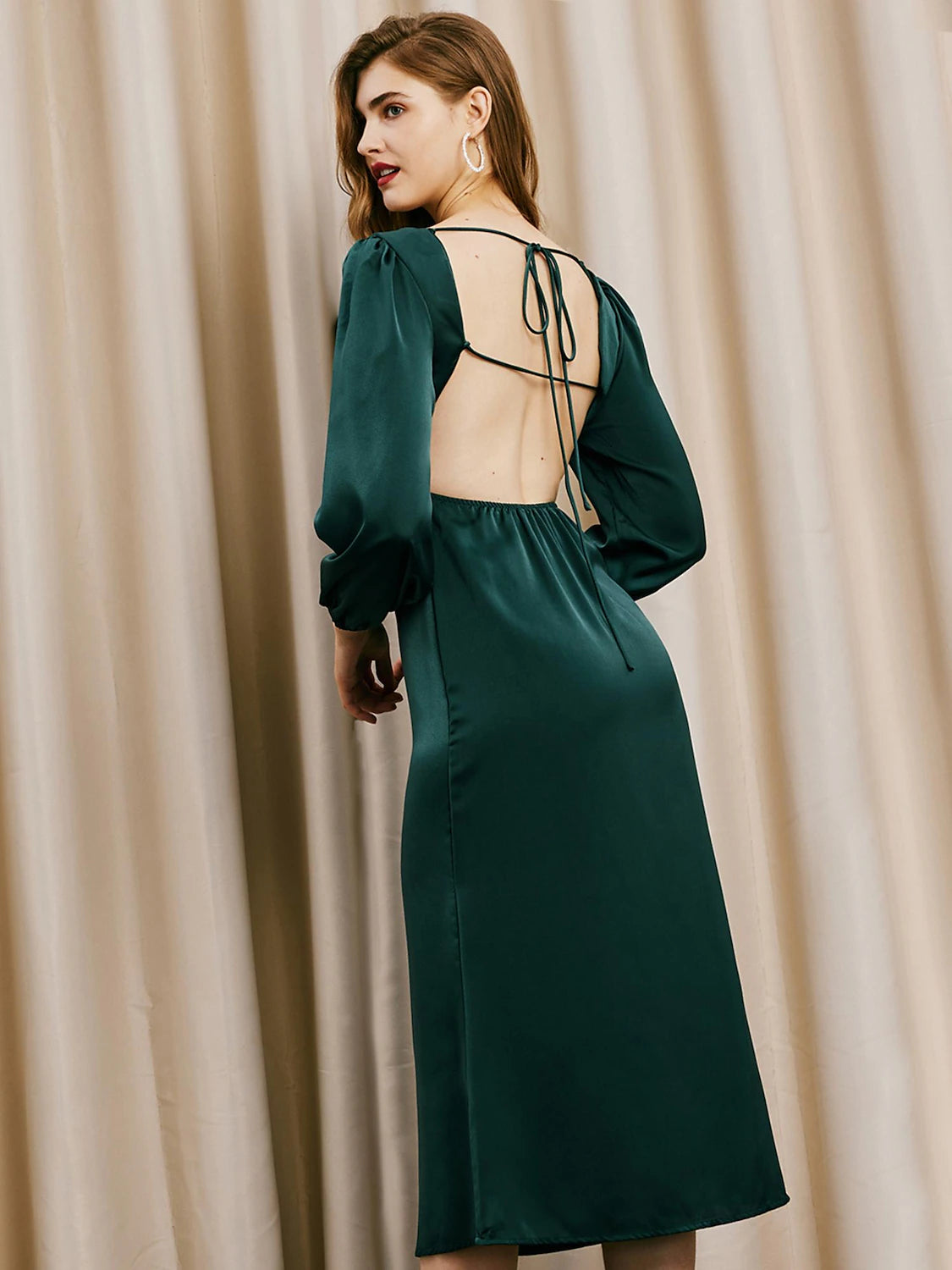 Lantern Sleeve Cut Out Midi Dress