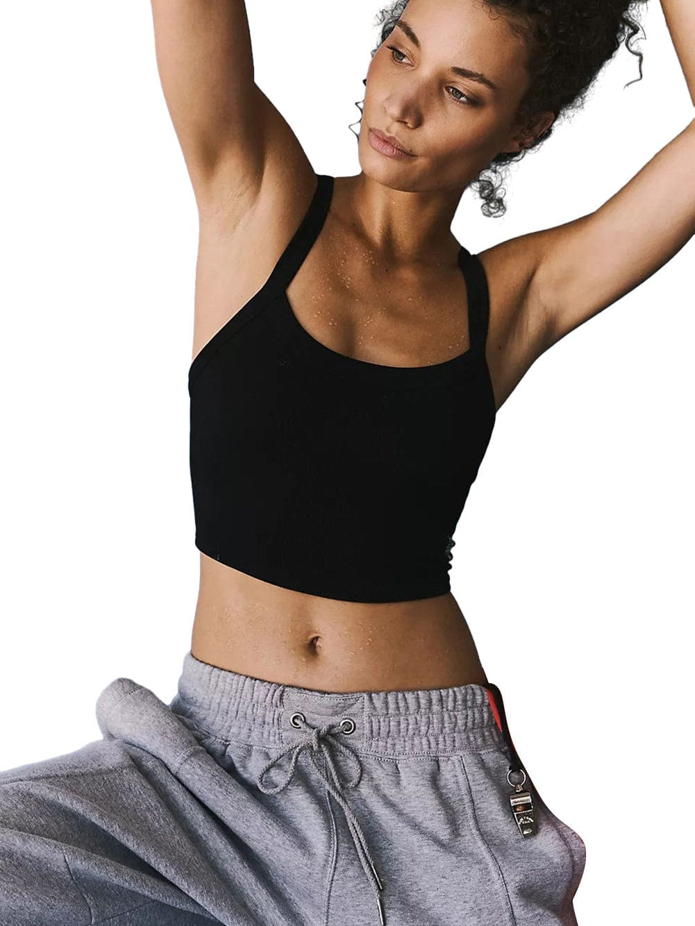Ribbed Black Athletic Cropped Tank Top
