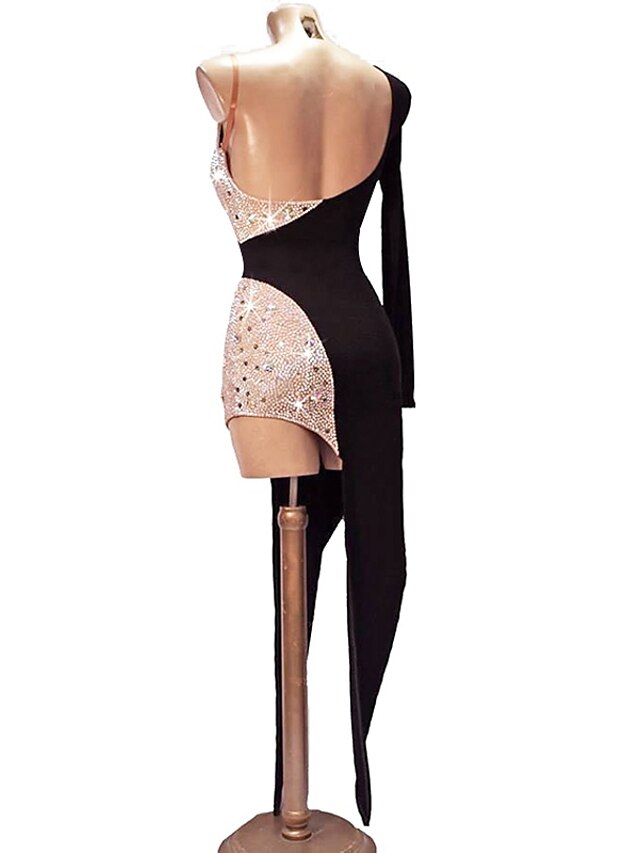 Latin Dance Dress Crystals Costumes/ Rhinestones Women's Training Performance Party Long Sleeve High Spandex/One Shoulder - LuckyFash™