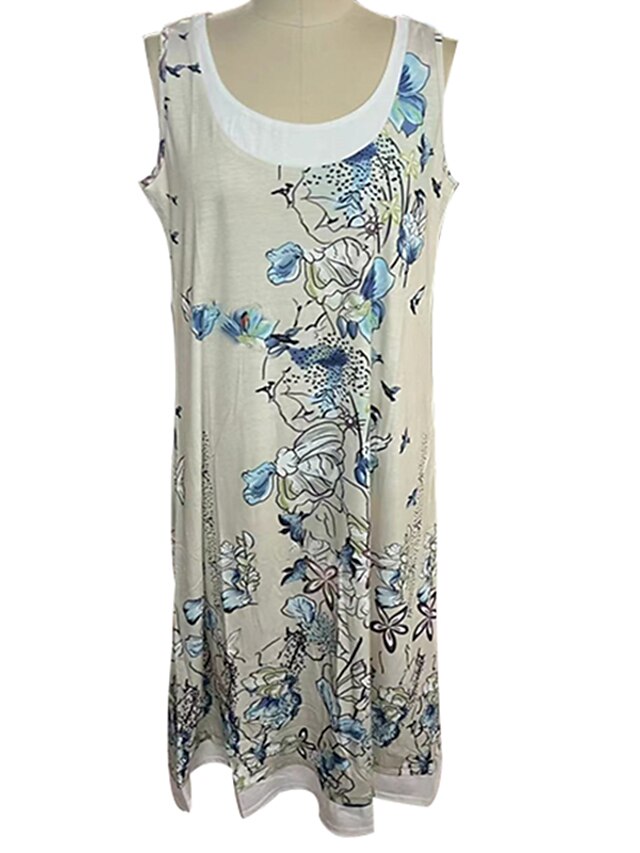 Women's Dress - Shift Dress Midi Dress Light Pink Light Blue Green 1 Sleeveless Floral Print Spring Summer Crew Neck Casual Weekend 2023 S M L XL XXL
