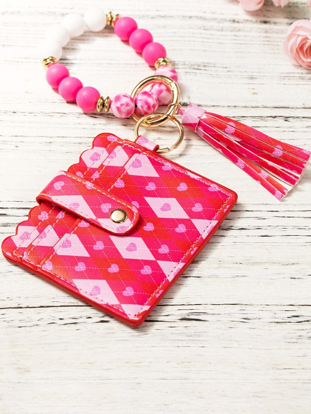 Romantic Rose Red Valentine's Day Card Holder with Key Chain and Bracelet