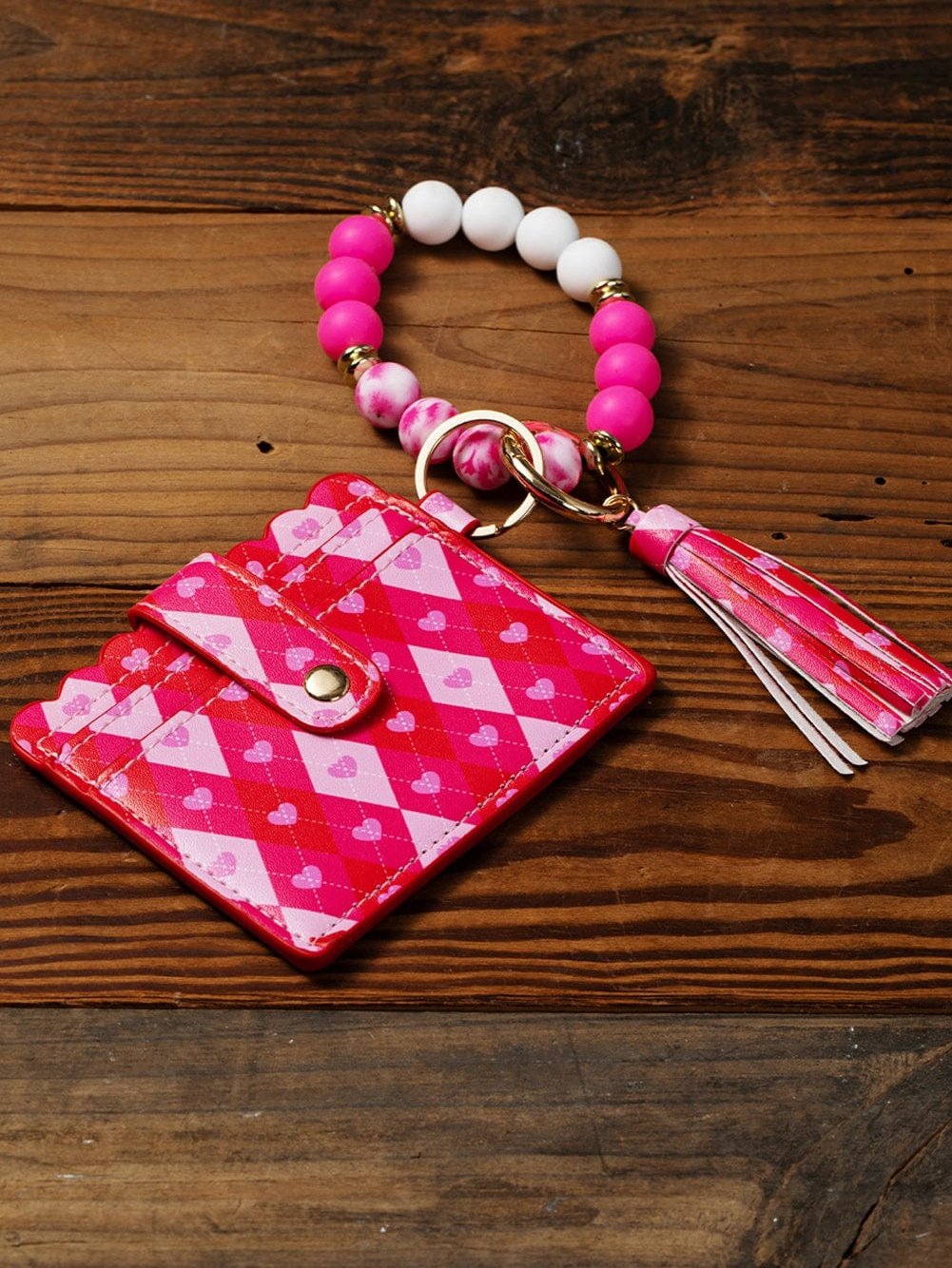 Romantic Rose Red Valentine's Day Card Holder with Key Chain and Bracelet