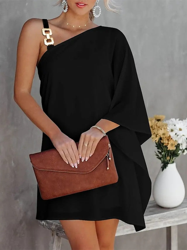Women's Dress - Shift Dress Mini Dress Black White Light Red Short Sleeve Pure Color Cold Shoulder Spring Summer Cold Shoulder Stylish Loose Fit 2023 S M L XL XXL