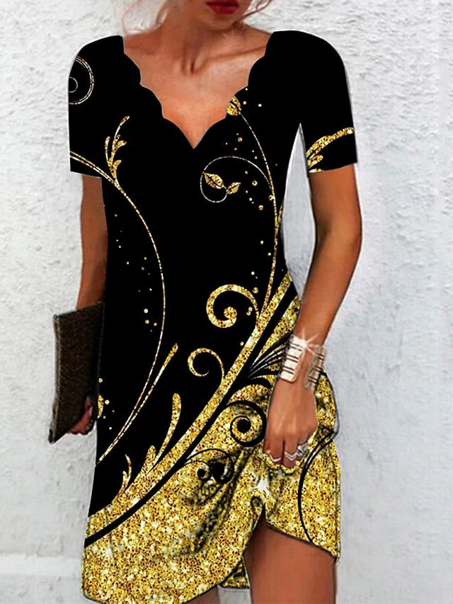 Women's Dress - Casual Dress Floral Dress Mini Dress Yellow Blue Purple Short Sleeve Leaf Print Spring Summer V Neck Basic Daily Vacation Summer Dress 2023 S M L XL XXL 3XL