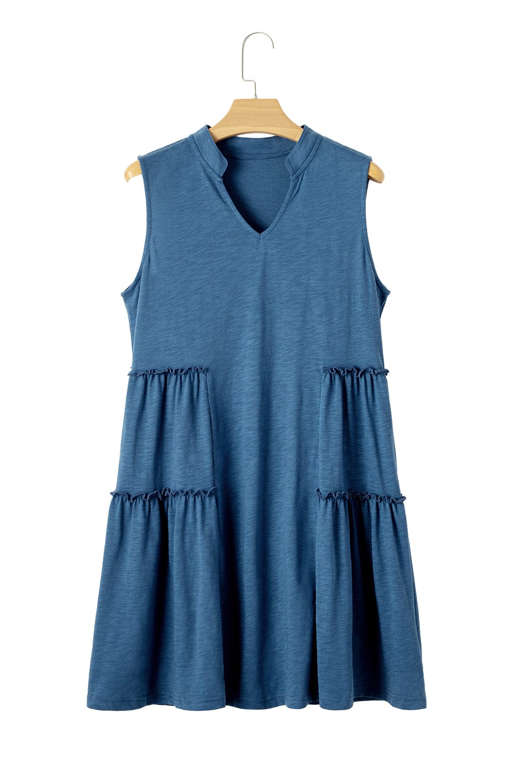 Sail Blue Flowy Tiered V-Neck Sleeveless Mini Dress