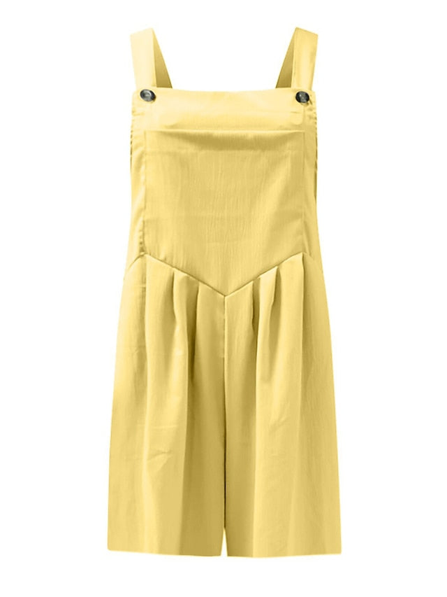 Jumpsuits for Women Summer Overall Pocket Solid Color Square Neck Basic Daily Vacation Regular Fit Sleeveless Black Yellow Pink S M L - LuckyFash™