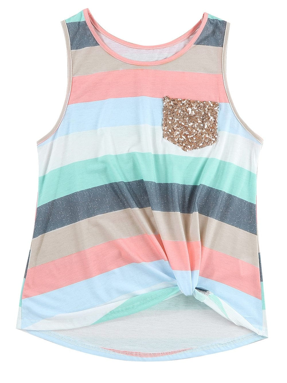 Sequin Striped Tank Top with Multicolor Pocket