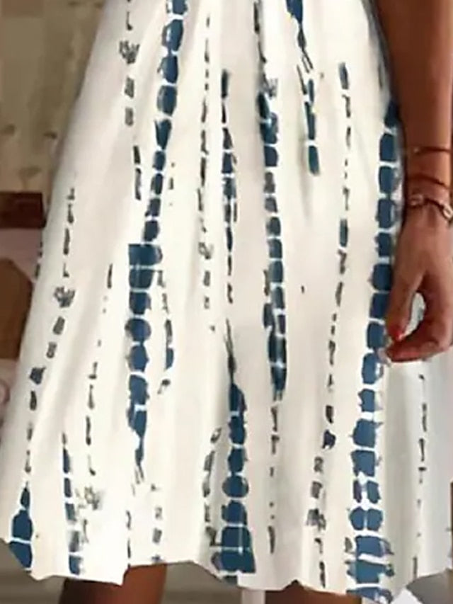 Women's Dress - Casual Dress Strap Dress Tank Dress Mini Dress White Sleeveless Geometric Print Summer Spring V Neck Vacation Summer Dress 2023 S M L XL XXL 3XL