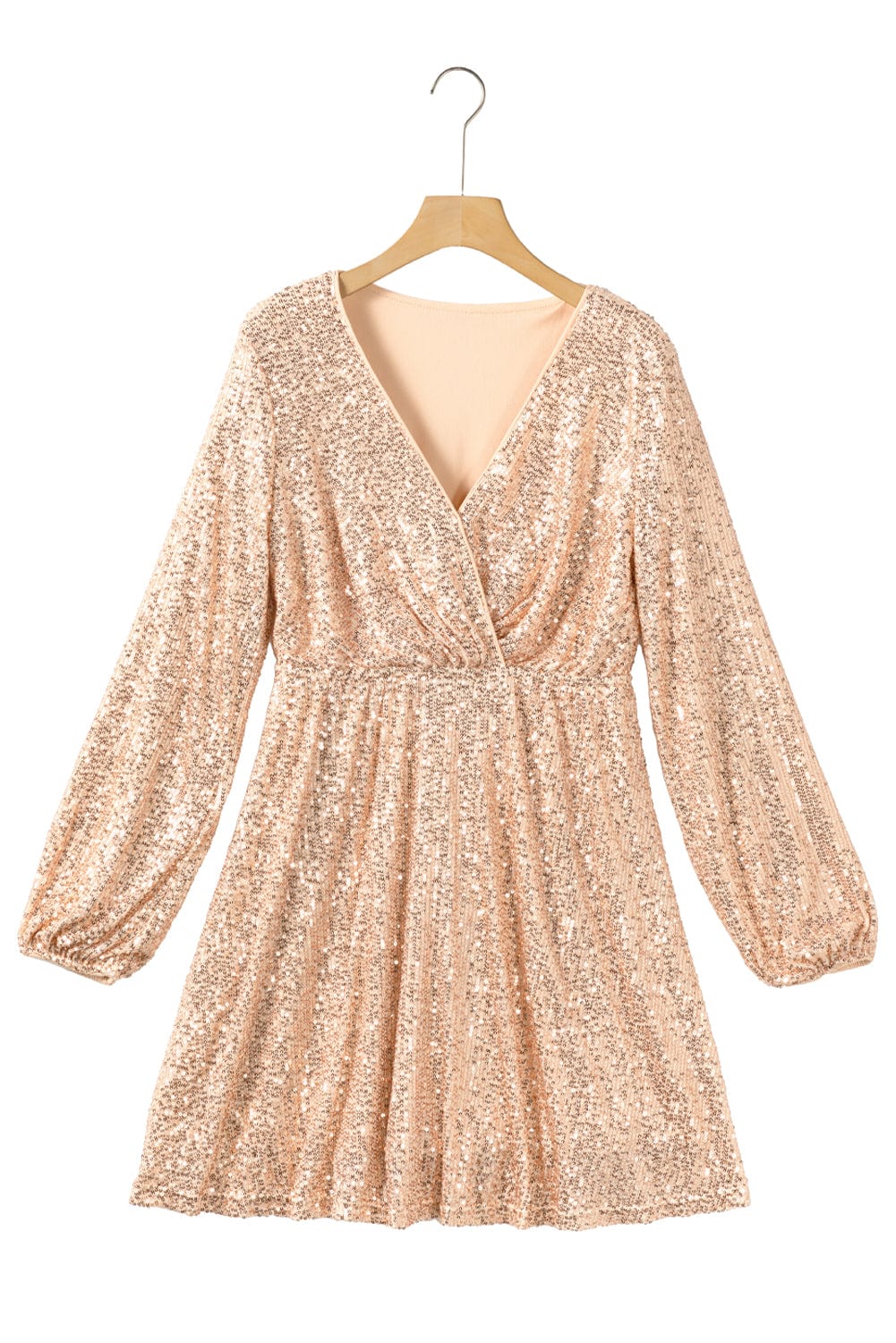 Shimmering Apricot V-neck Sequin Mini Dress
