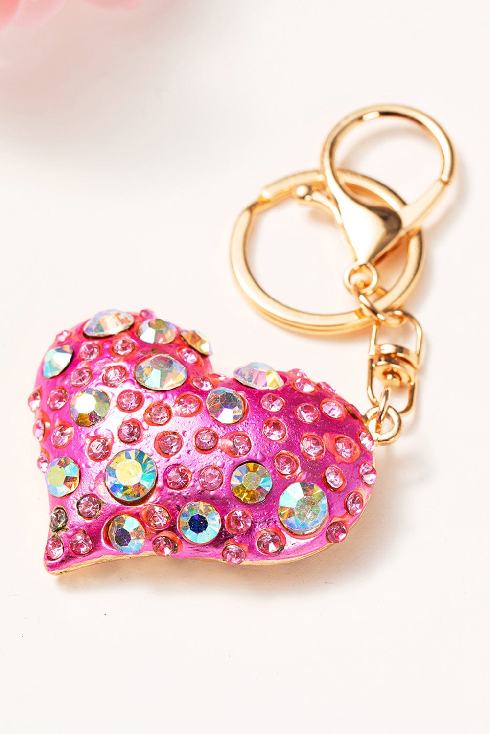 Shiny Pink Heart Keychain with Sparkling Rhinestones