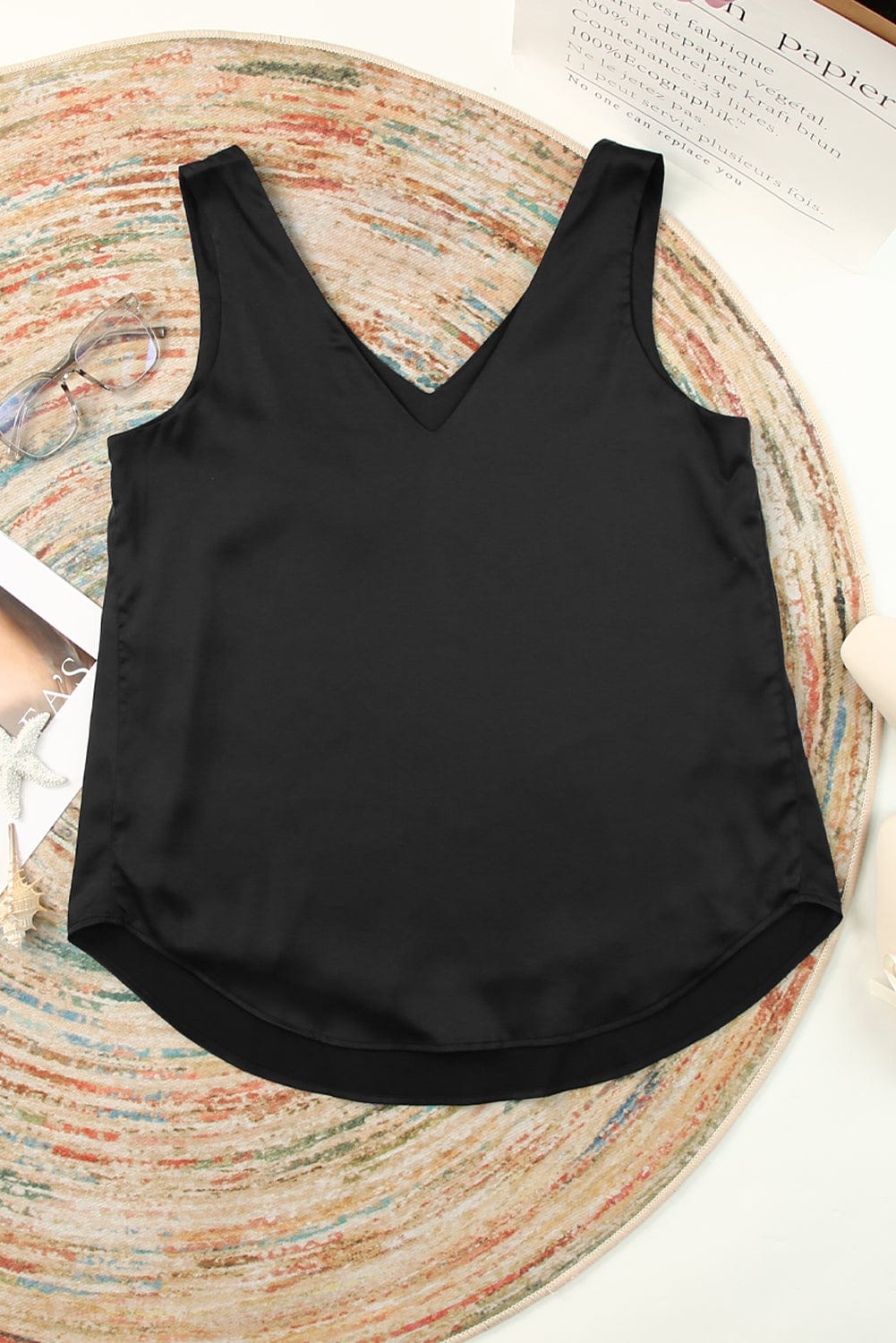 Silk Satin V Neck Casual Sleeveless Camisole Tank Top