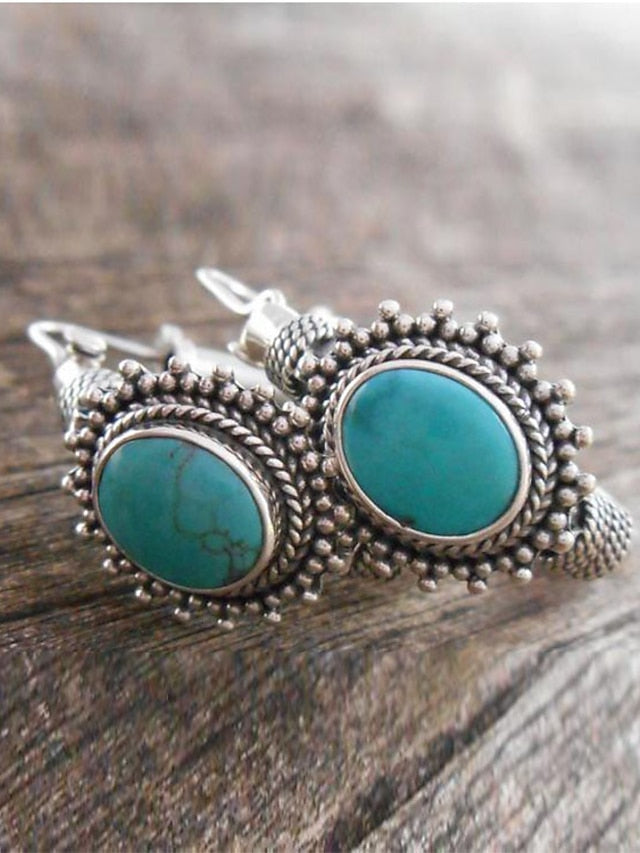 long rui  hot selling an  n fashion retro turquoise earrings boho style oval earrings - LuckyFash™