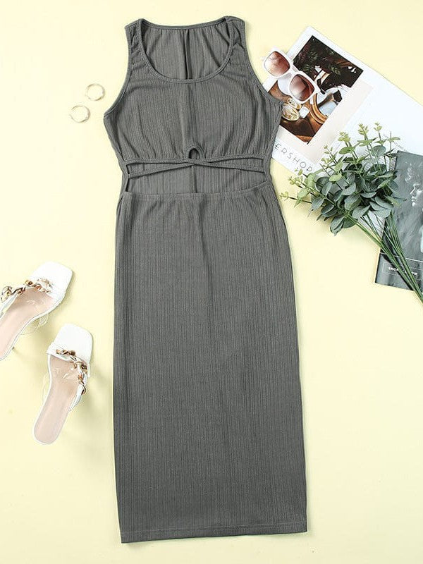 Simple Style High Waist Tight Dress with Cross Slit