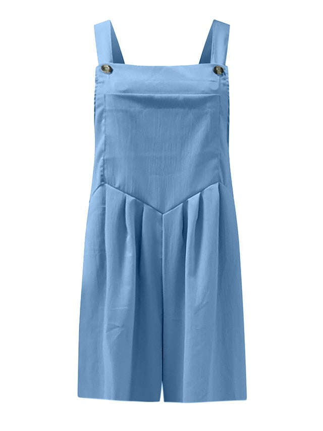 Jumpsuits for Women Summer Overall Pocket Solid Color Square Neck Basic Daily Vacation Regular Fit Sleeveless Black Yellow Pink S M L - LuckyFash™