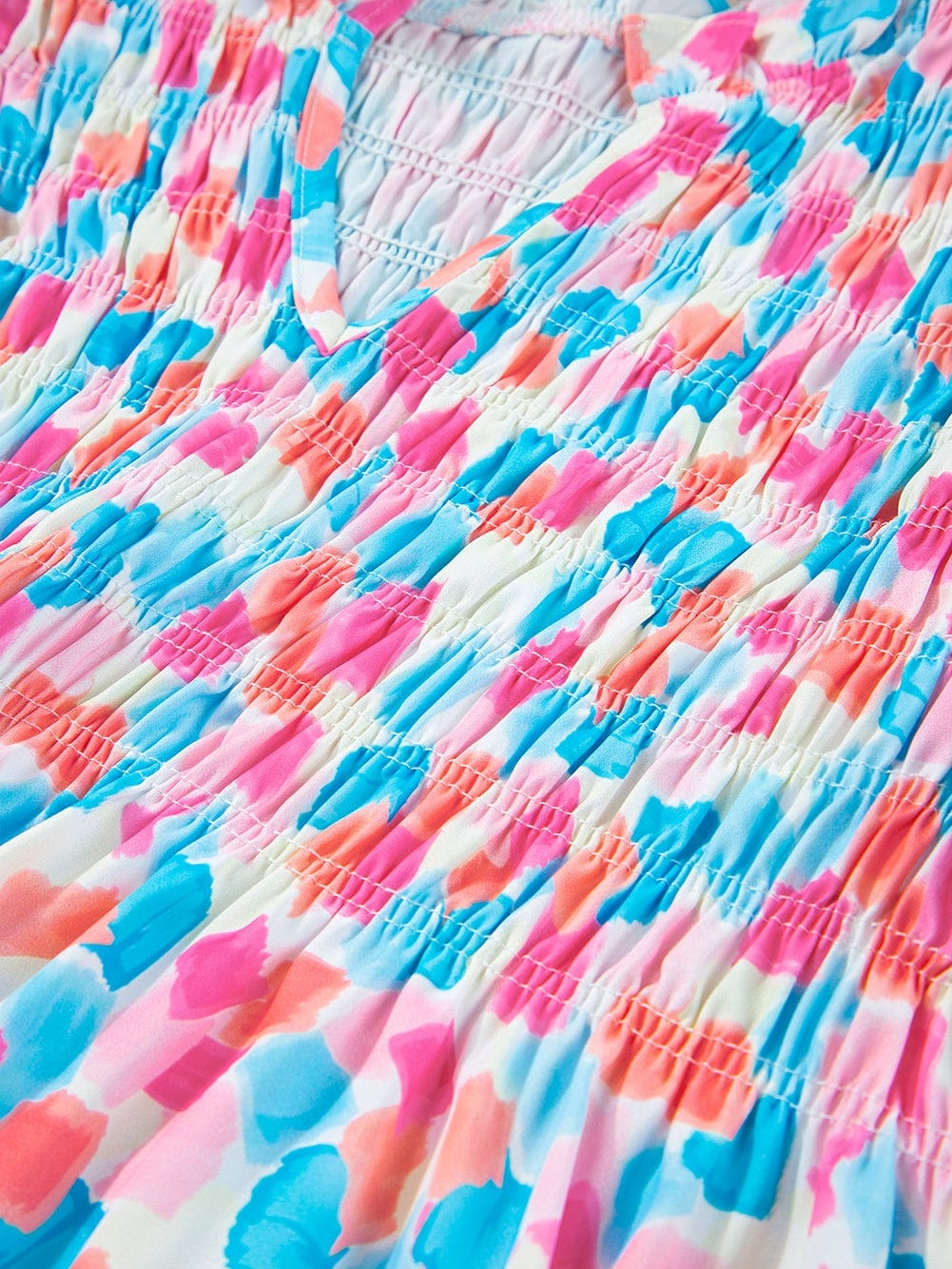 Sky Blue Abstract Print Ruffle Sleeve Blouse